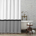 Seasonwood Black and White Striped Shower Curtain with Tassels, 72x72