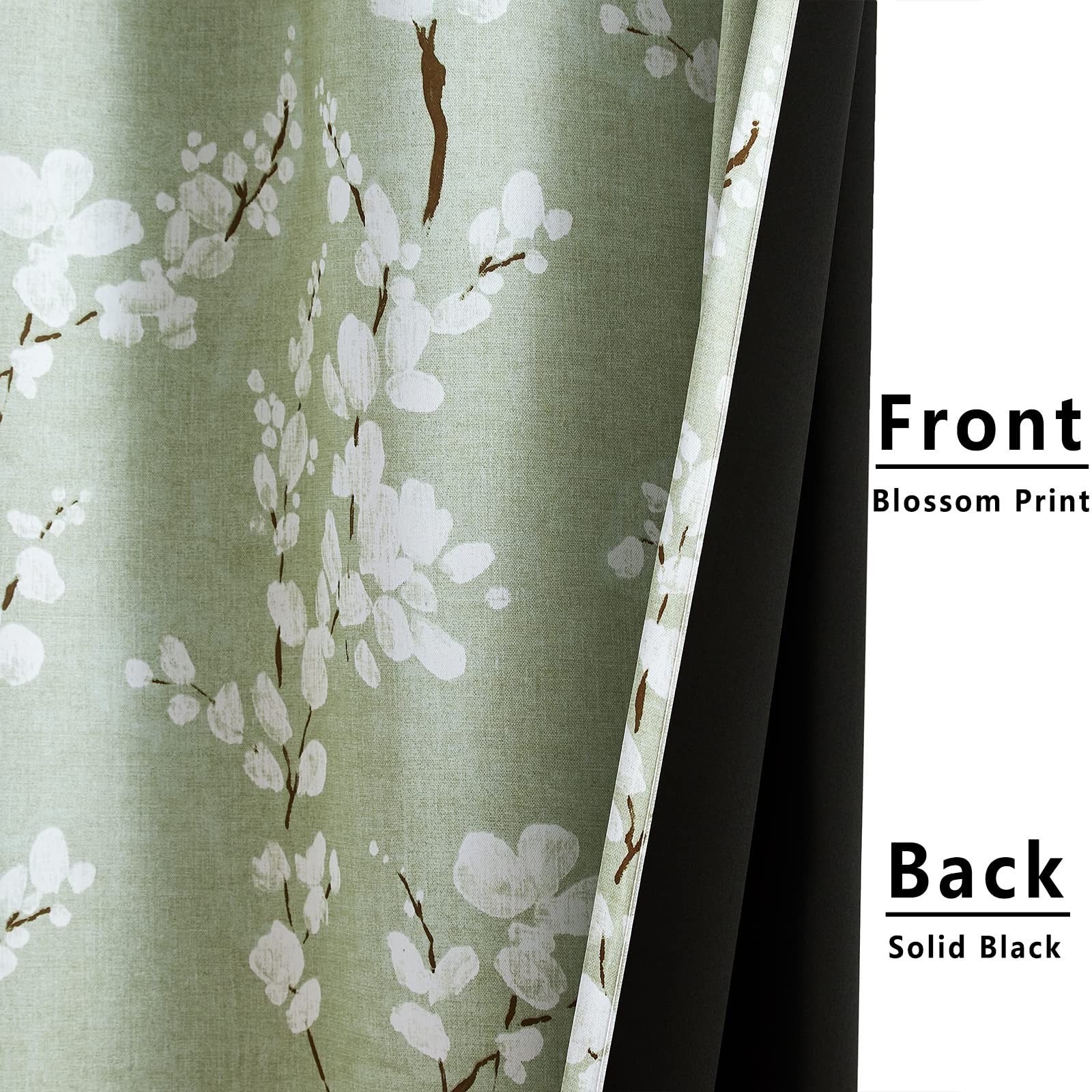 Fmfunctex Green Floral Blackout Curtains | Thermal Eyelet Panels, 54" Drop
