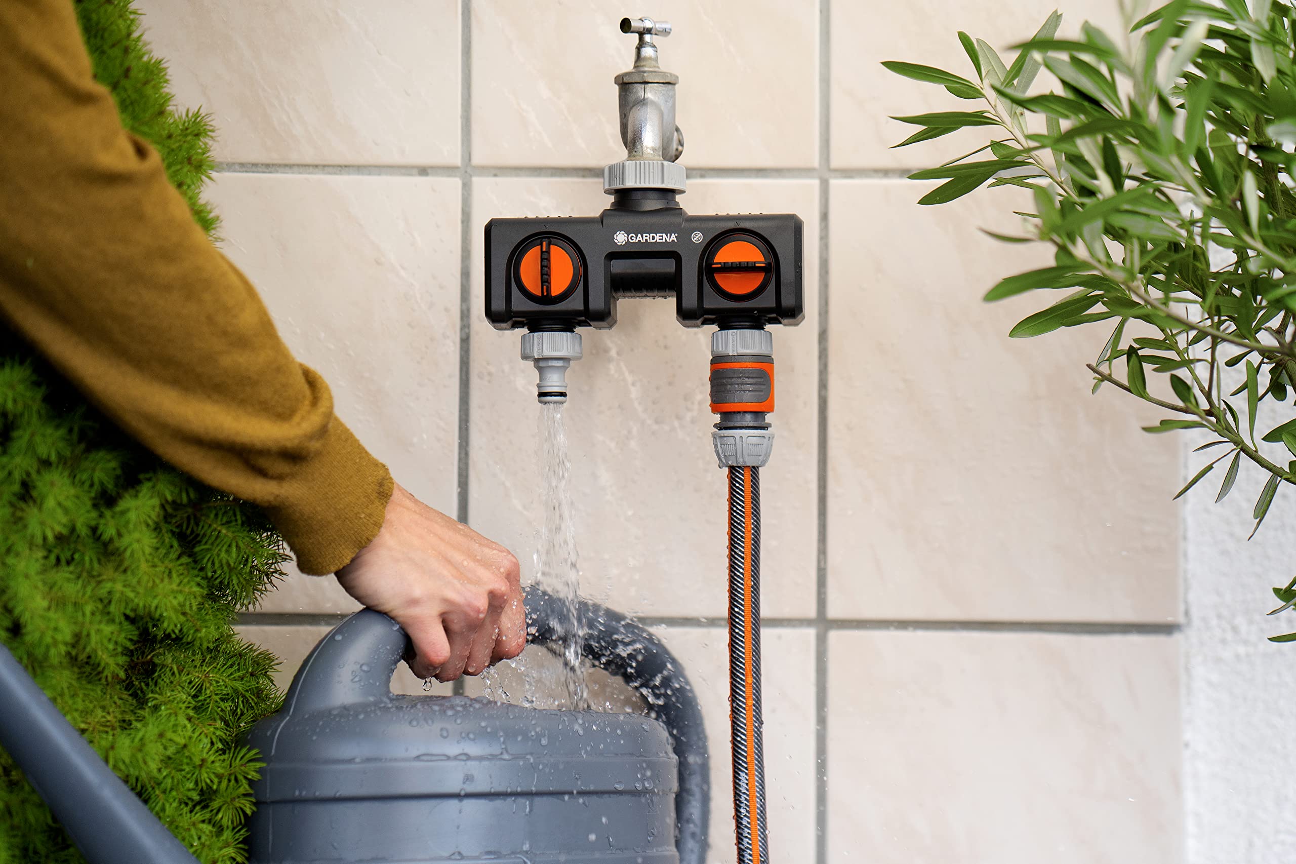 Gardena Two-Way Garden Hose Splitter | Dual Tap Connector with Valves