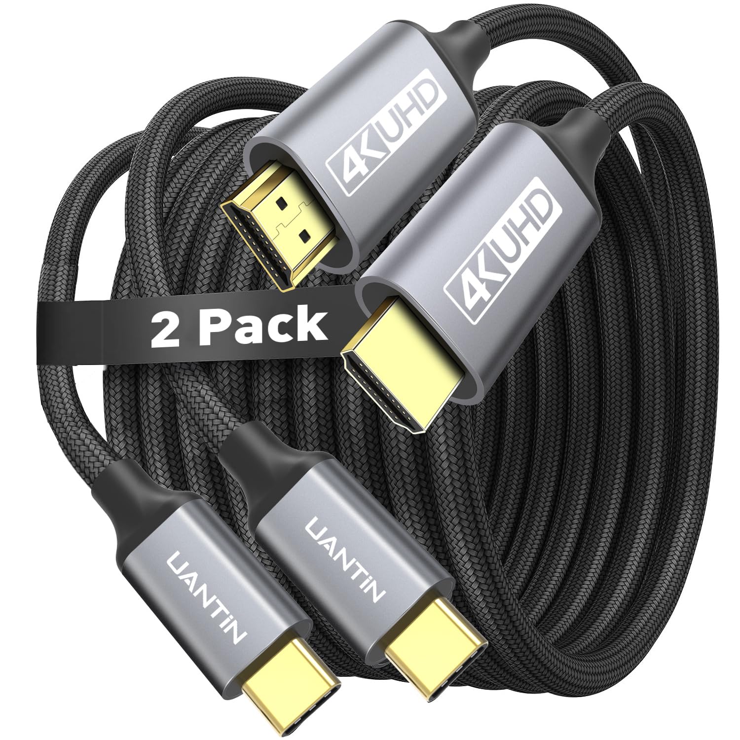 UANTIN USB C to HDMI Cable 1.8M - 4K 60Hz Thunderbolt 3/4 Cord, 2 Pack