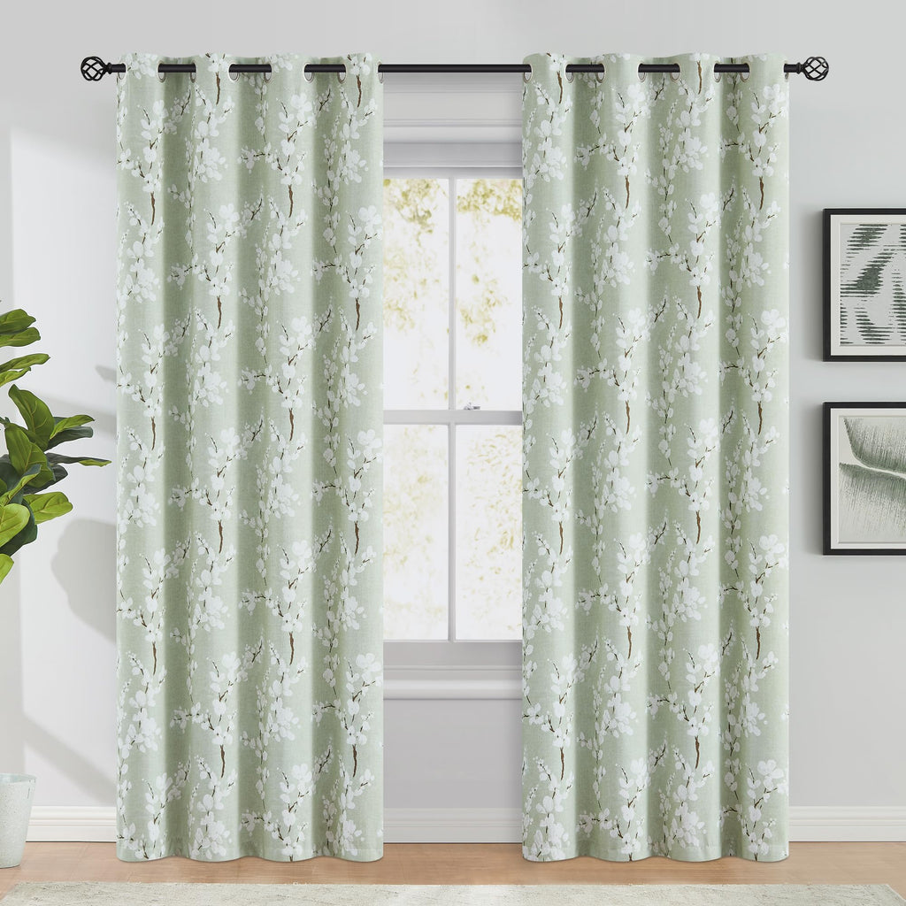 Fmfunctex Green Floral Blackout Curtains - 90 Inch Thermal Eyelet Drapes