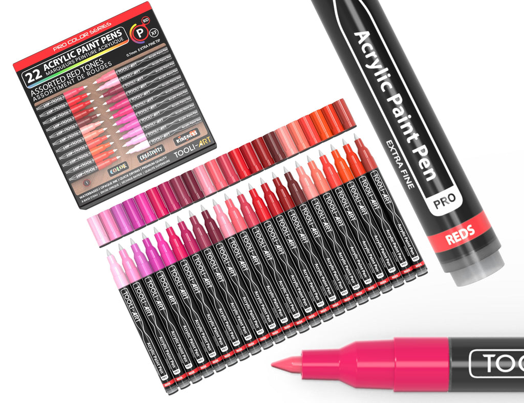 22 Red & Pink Acrylic Paint Pens, 0.7mm Extra Fine Tip Markers