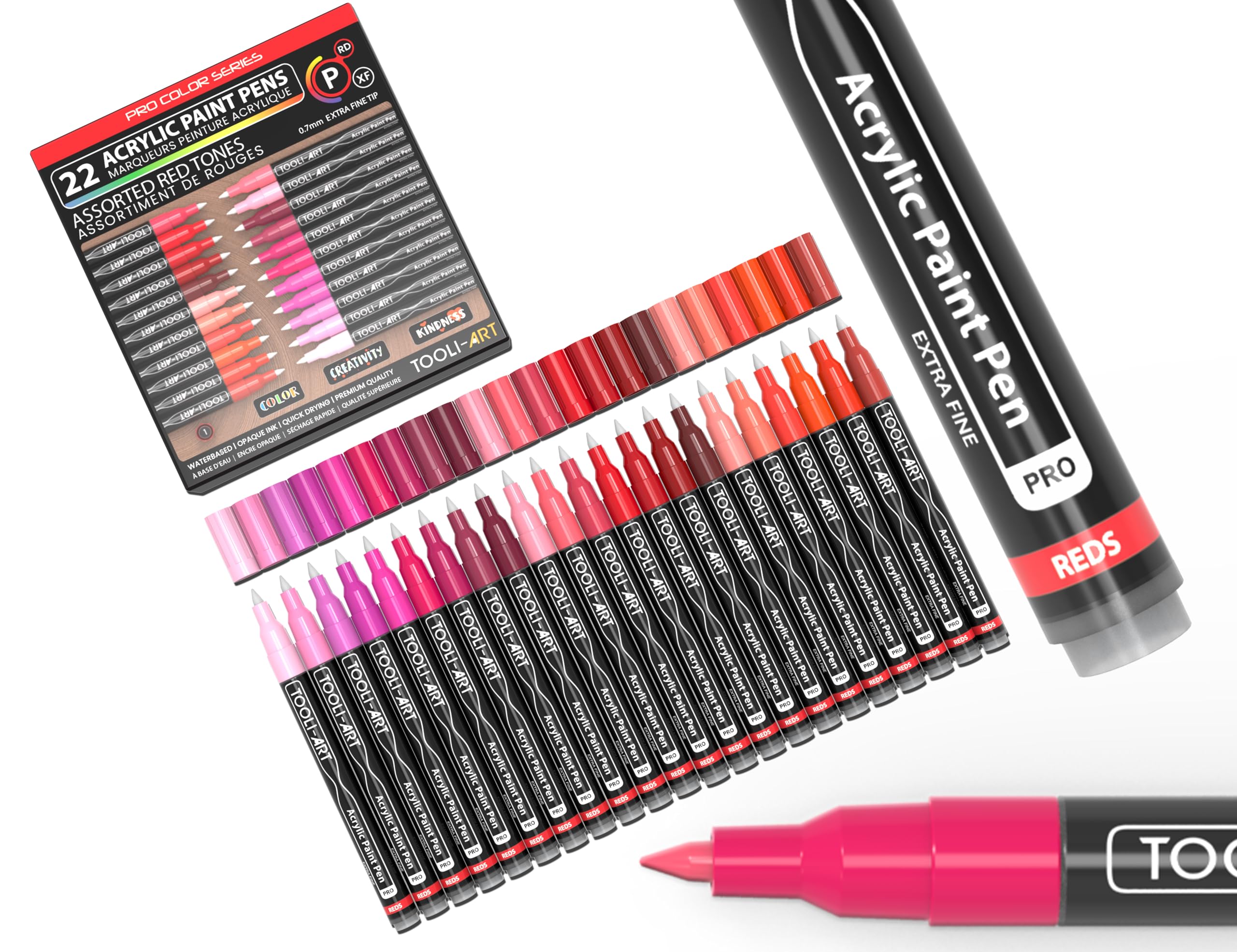 22 Red & Pink Acrylic Paint Pens, 0.7mm Extra Fine Tip Markers