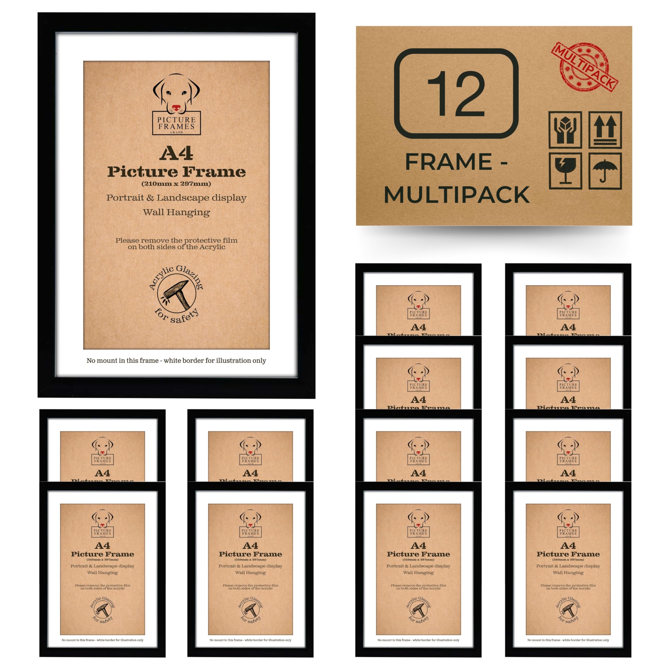 Jolof Store A4 Black Picture Frames - 12 Pack Modern MDF Photo Frames