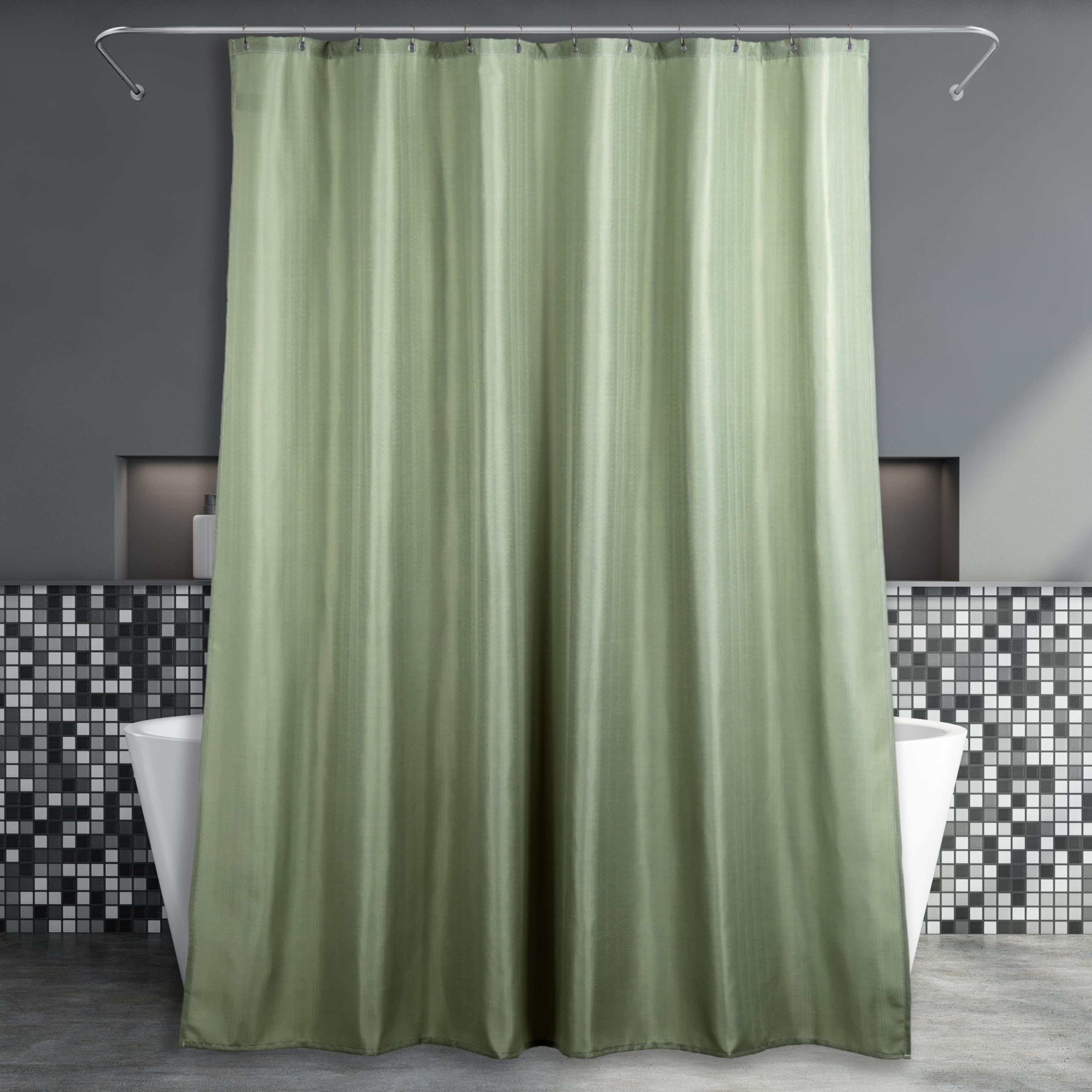 Popkozzi Sage Green Fabric Shower Curtain – Water Repellent Linen Texture