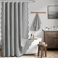 BTTN Extra Long Scalloped Shower Curtain, Waterproof, 184x215cm, Grey