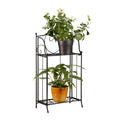 Relaxdays Metal Flower Stand – 2-Tier Folding Plant Rack, Black