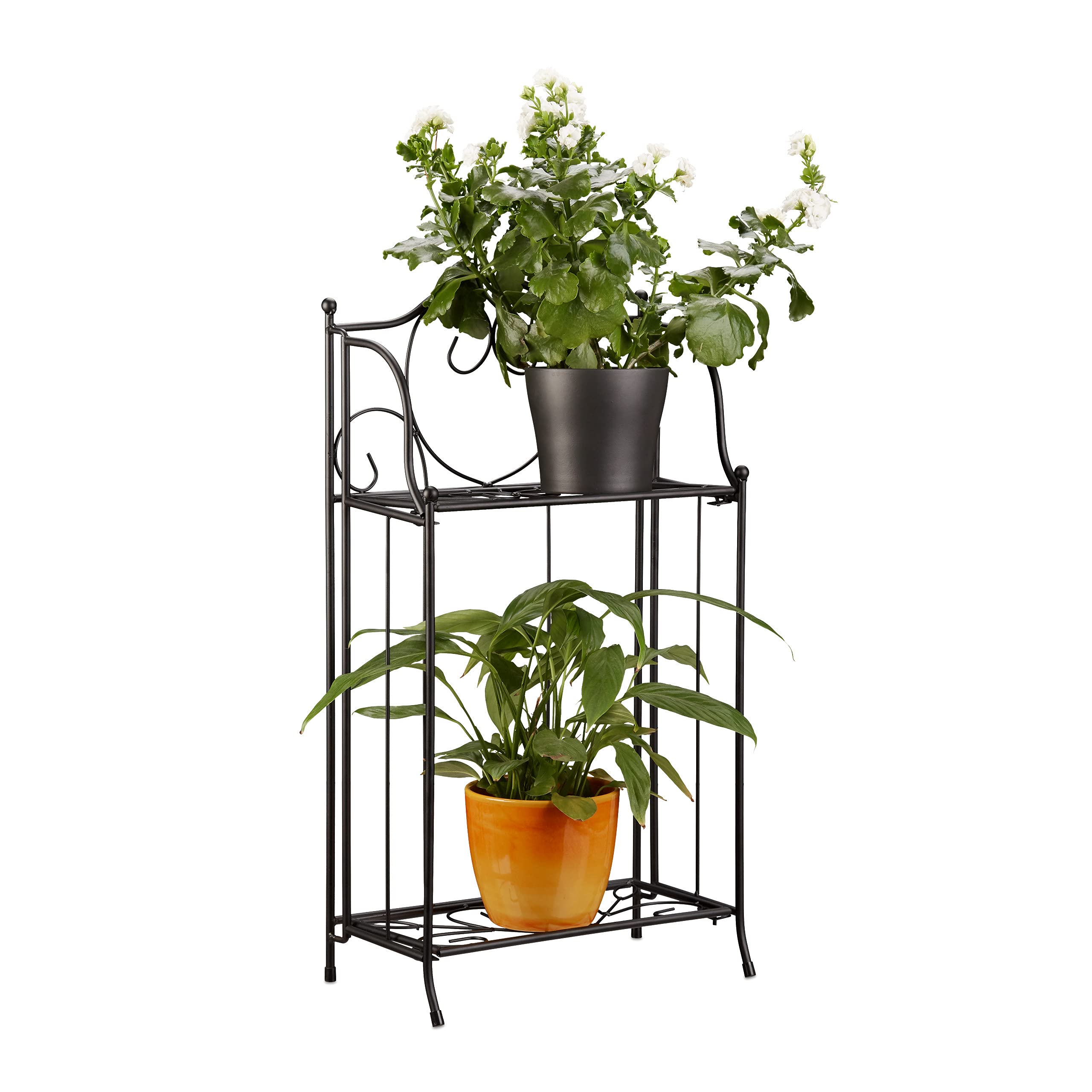 Relaxdays Metal Flower Stand – 2-Tier Folding Plant Rack, Black