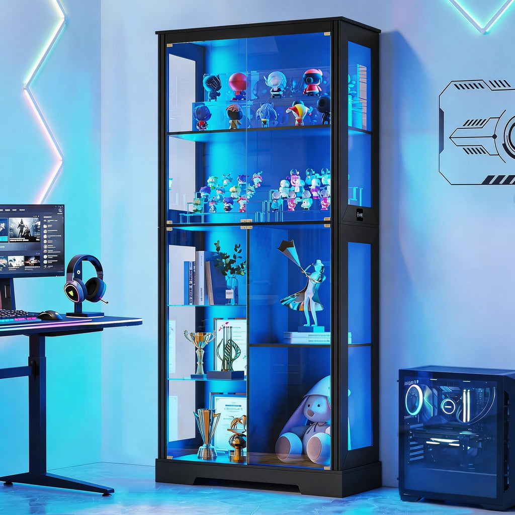 5-Tier Glass Display Cabinets with 3-Color Lighting, Lock & Human Sensor - image 1