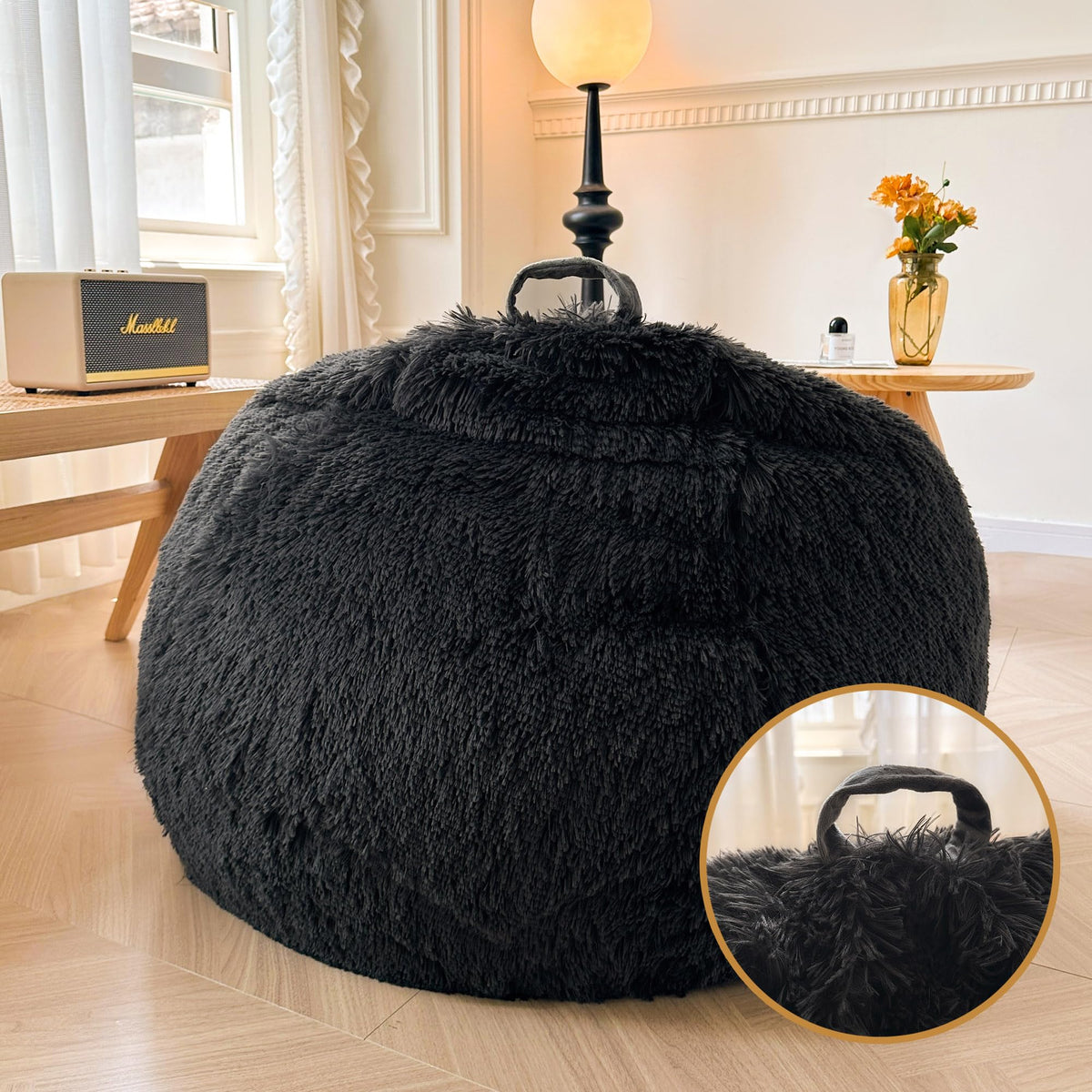 XeGe Fluffy Stuffed Animal Storage Bean Bag CoverNo Filler, Dark Grey - image 5