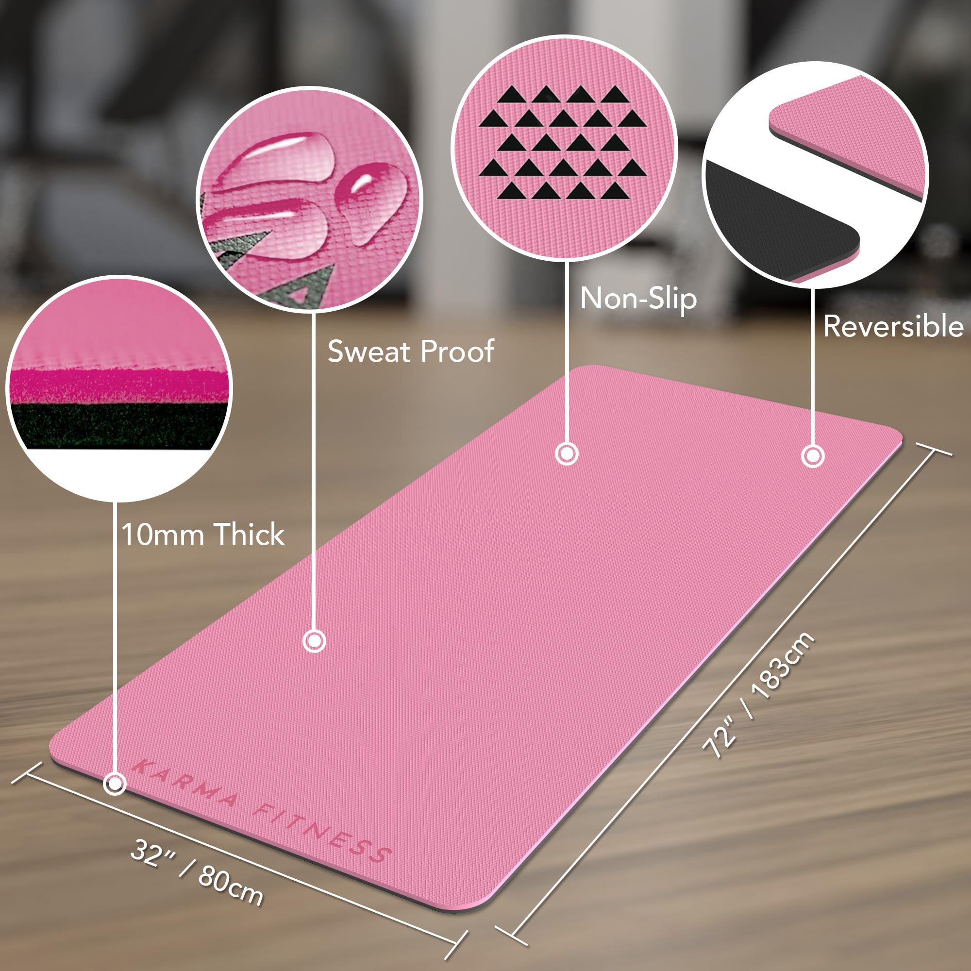 Extra Wide TPE Exercise Mat - 10mm Thick Non-Slip Yoga Mat