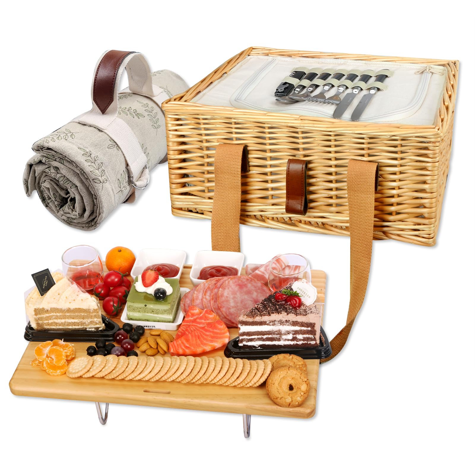 Hap Tim Wicker Picnic Basket for 2 | Insulated Cooler & Folding Wine Table
