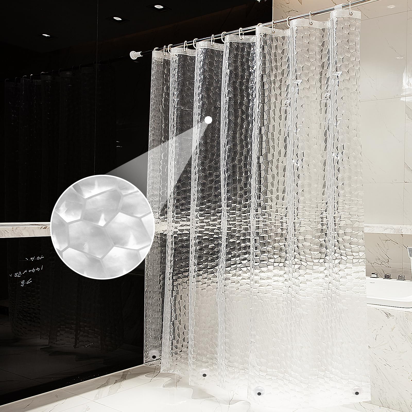 OTraki Semi Transparent Shower Curtain – 180x200cm Anti-Mould EVA
