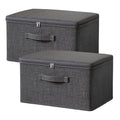 Exquilnova 2PCS Storage Boxes with Lids,Grey Wardrobe Storage Organiser,Foldable Fabric Boxes with Reinforced Handle,Clothes Box with Zips for