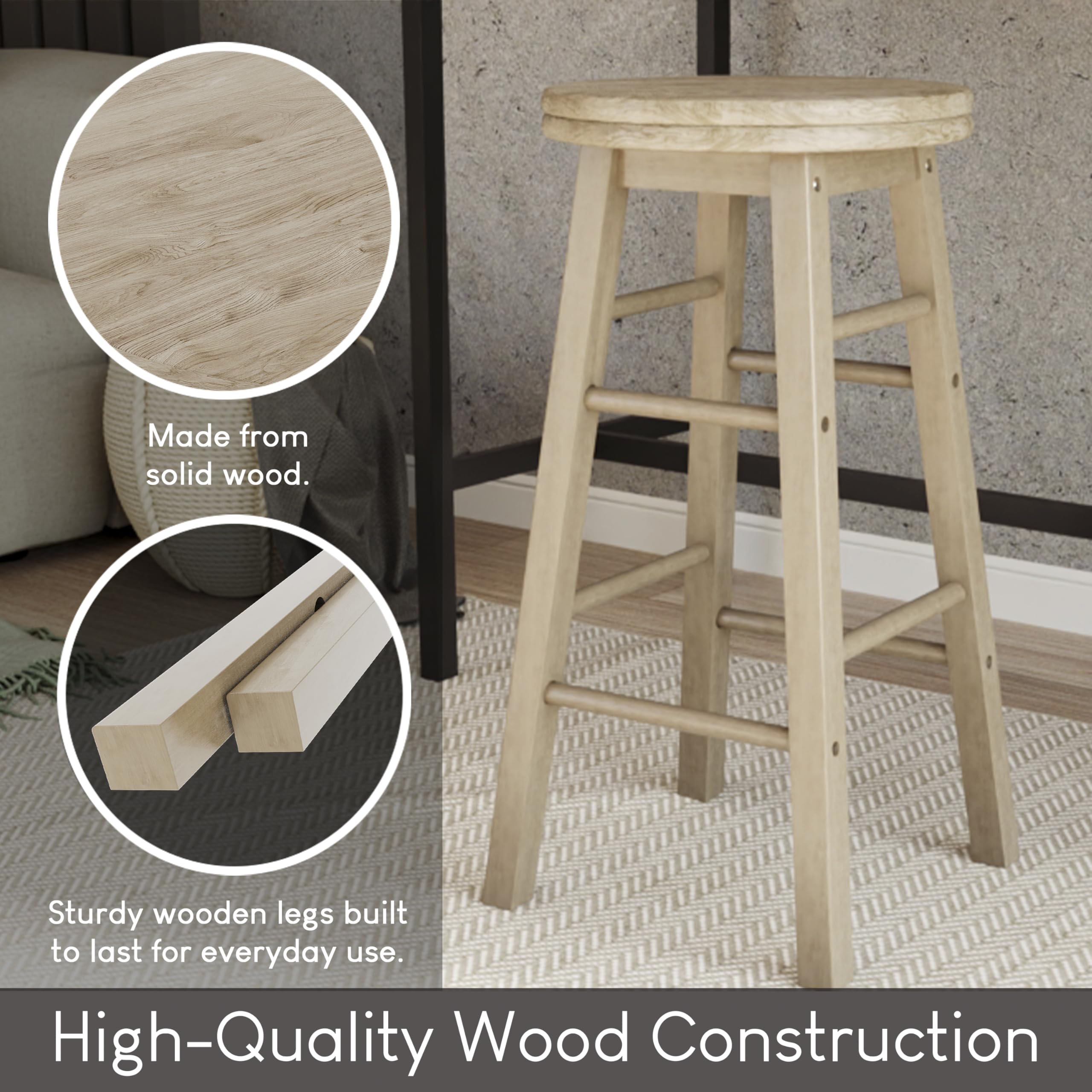 Chef Vida Modern Swivel Bar Stool | Solid Pine Wood Kitchen Seat
