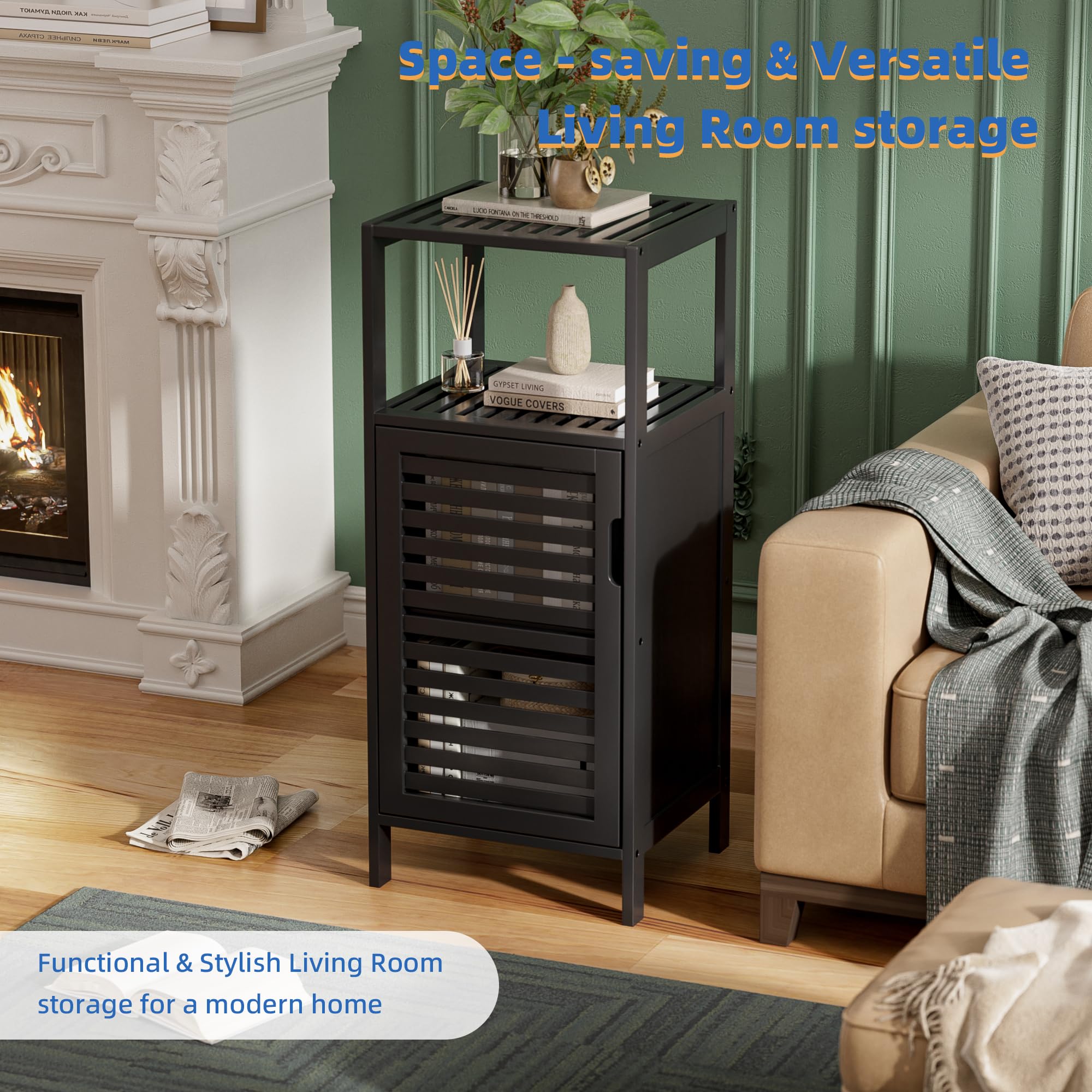 HITNET Bamboo Bathroom Floor Cabinet | 4-Tier Narrow Storage Cupboard