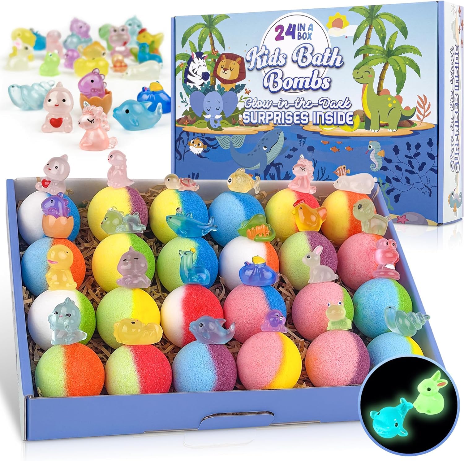 Kids Bath Bombs with Glow in The Dark Surprise Toys - 24 Pack