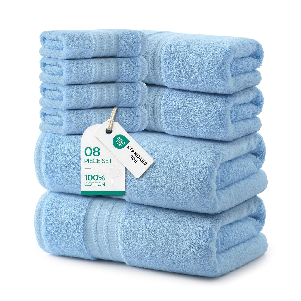REDKISS 8 Piece Blue Towels Set with Hanging Loop-Quick Drying & Soft