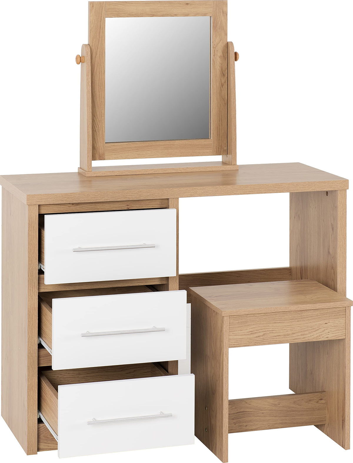 Seconique Seville Dressing Table Set in White Gloss/Light Oak Effect Veneer - image 3