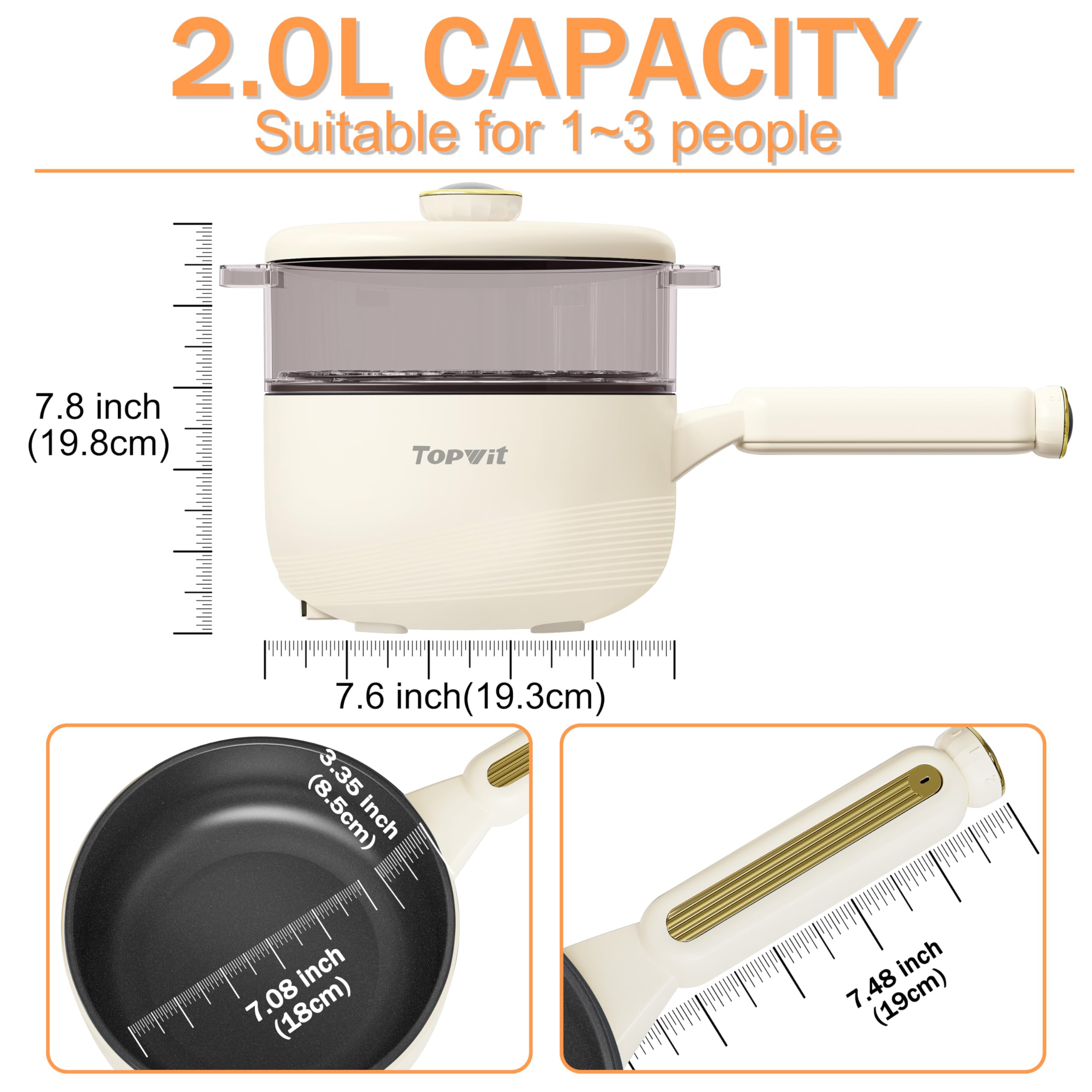 Topwit 2L Electric Hot Pot with Steamer | Non-Stick Multifunctional Cooker