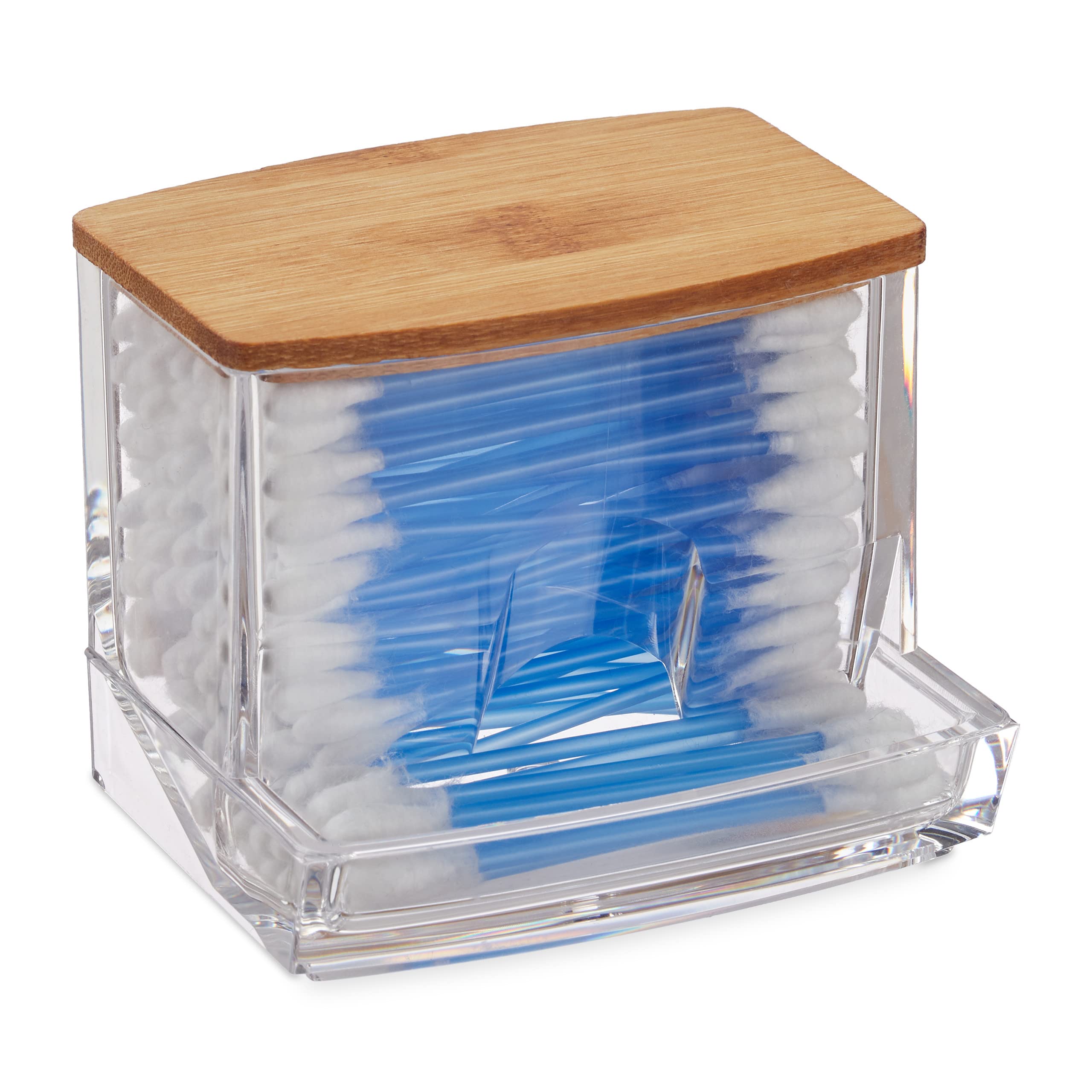 Relaxdays Cotton Swab Storage Box – Acrylic Bathroom Dispenser, Clear