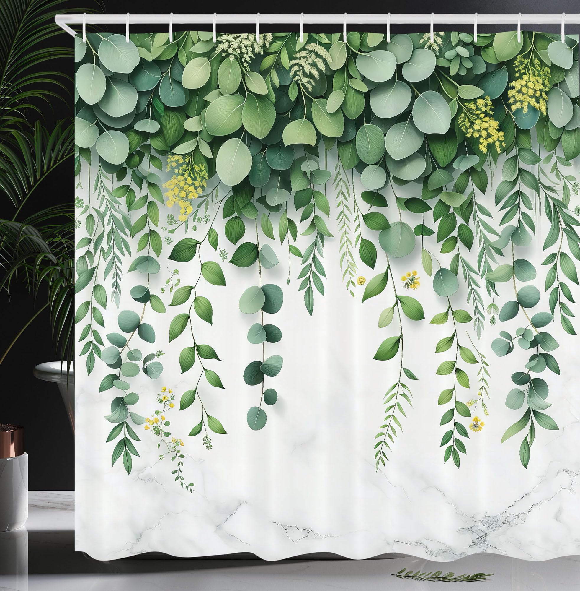 Abakuhaus Eucalyptus Leaves Fabric Shower Curtain | Waterproof – 175x200cm