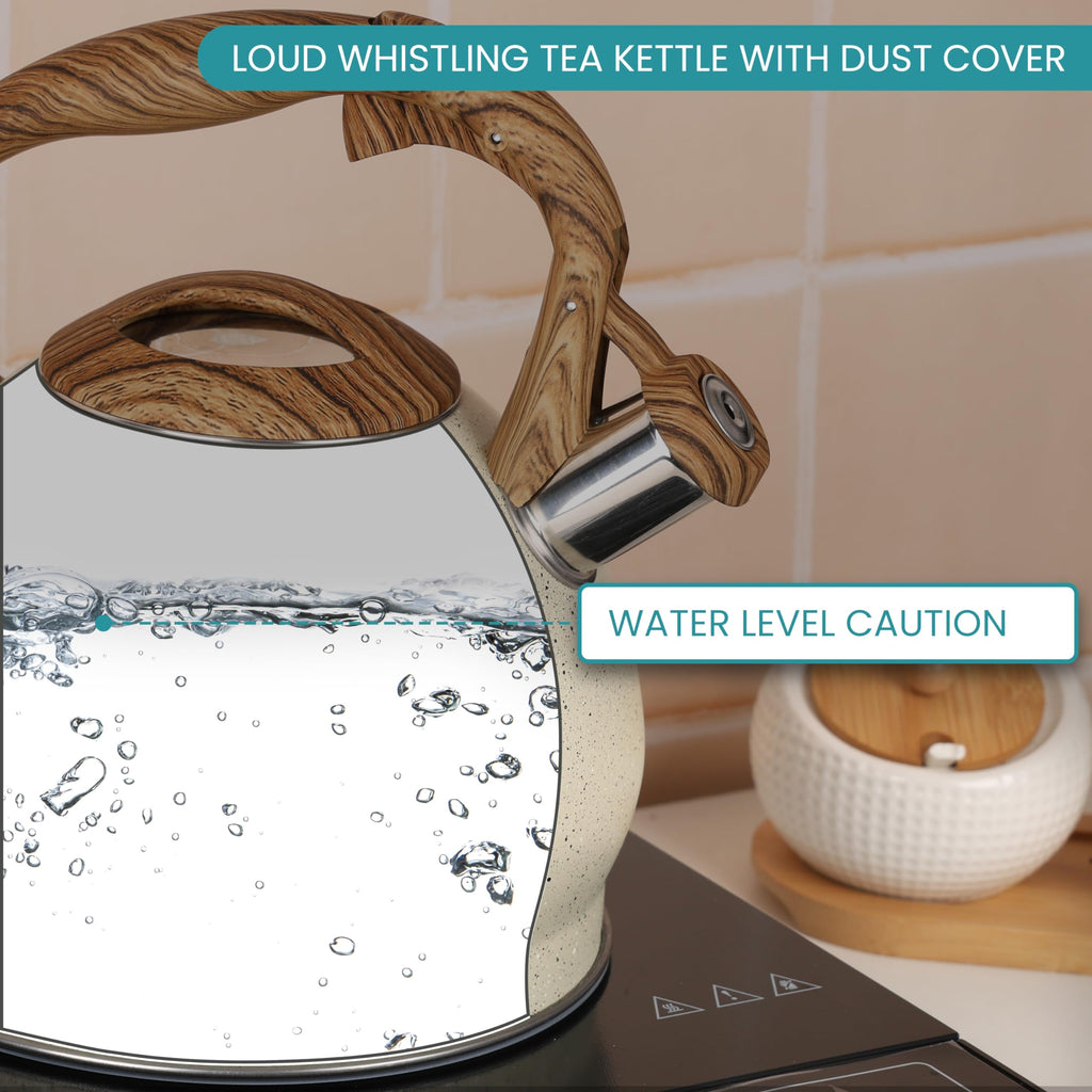 Belle Vous 3L Whistling Tea Kettle – Beige Stainless Steel Stovetop Pot