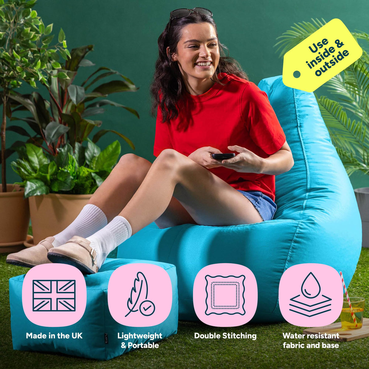 Bean Bag Bazaar Outdoor Bean Bag & Footstool with Filling Included, Aqua - image 2