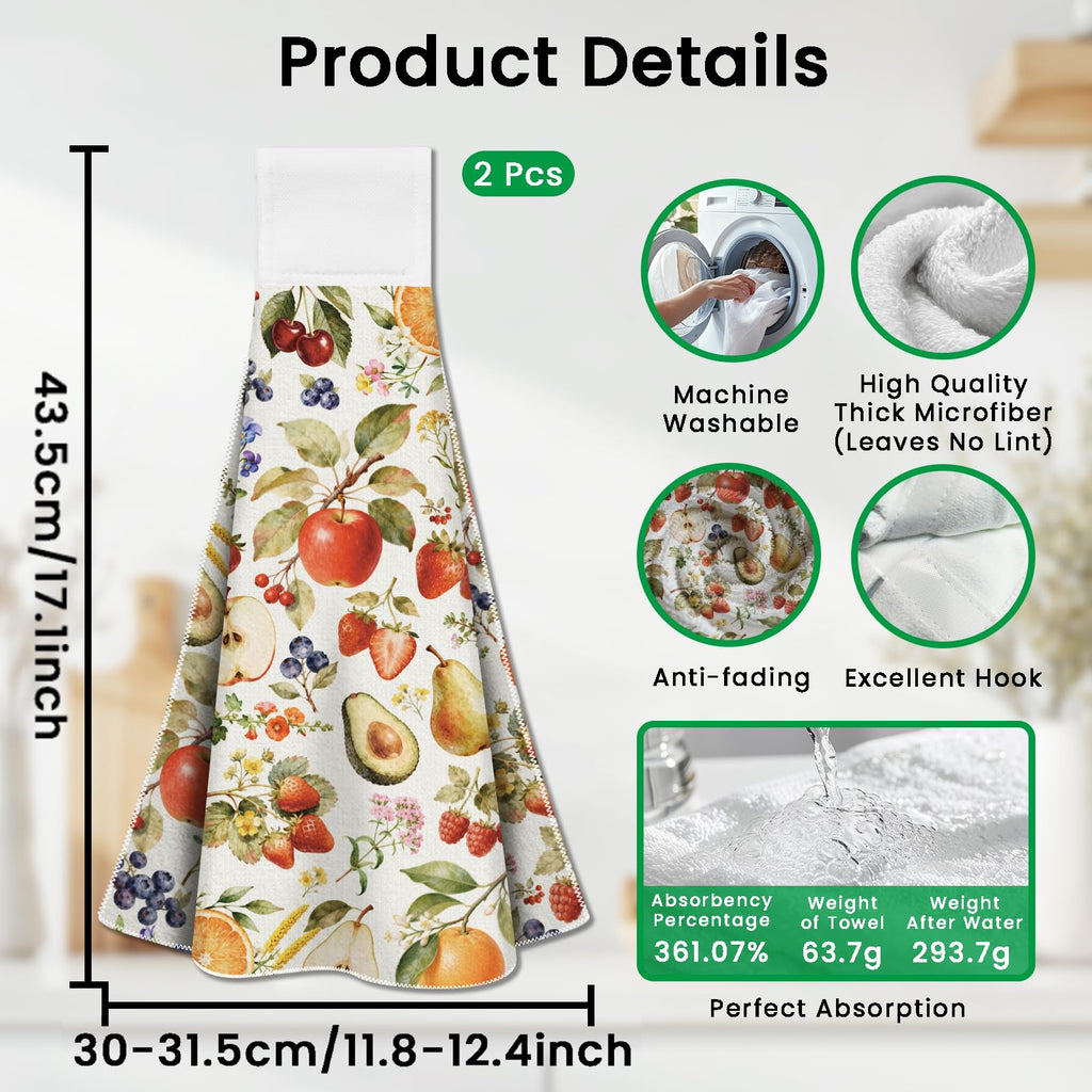 CUTHOLLOW 2 Pcs Fruits and Flowers Hanging Kitchen Towels with Loop - image 2