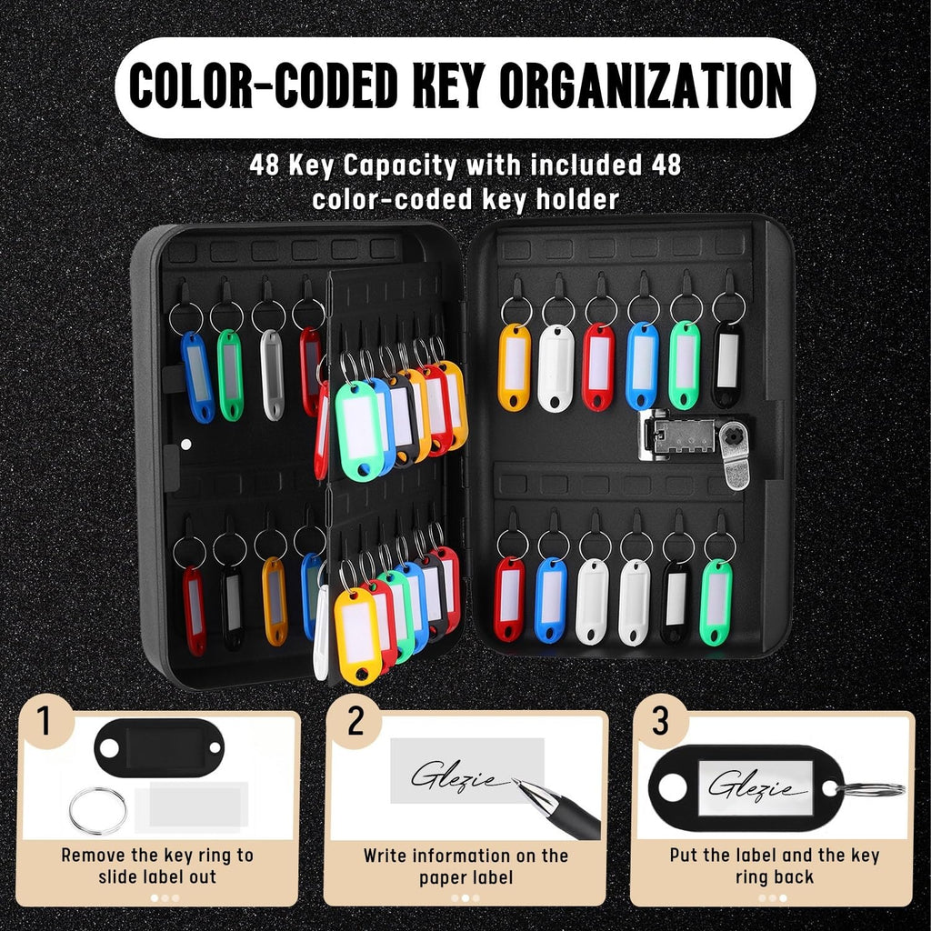 Flexzion Key Box Wall Mount With Code - Black Key Cabinet Lock Box Key Storage Box Wall Mount with Combination Lock - image 5