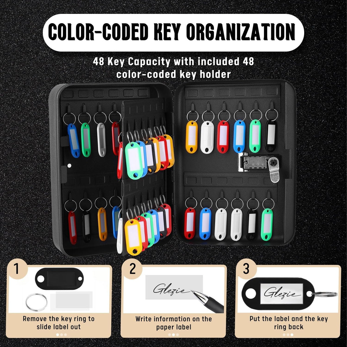 Flexzion Key Box Wall Mount With Code - Black Key Cabinet Lock Box Key Storage Box Wall Mount with Combination Lock - image 5