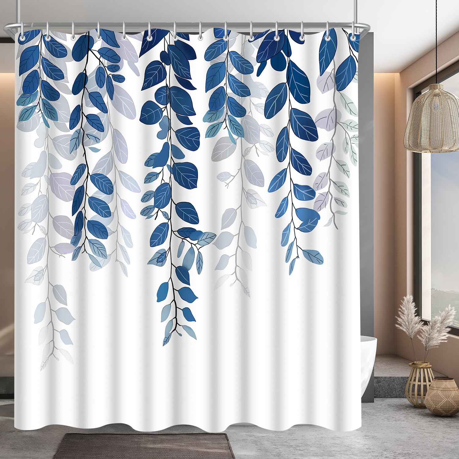Blue Leaf Shower Curtain – Anti-Mould Waterproof Polyester