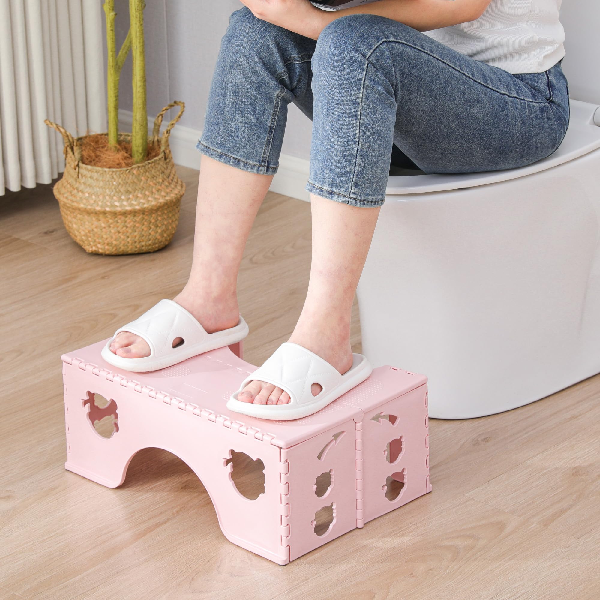 Foldable Toilet Stool – Pink Ergonomic Bathroom Step Stool
