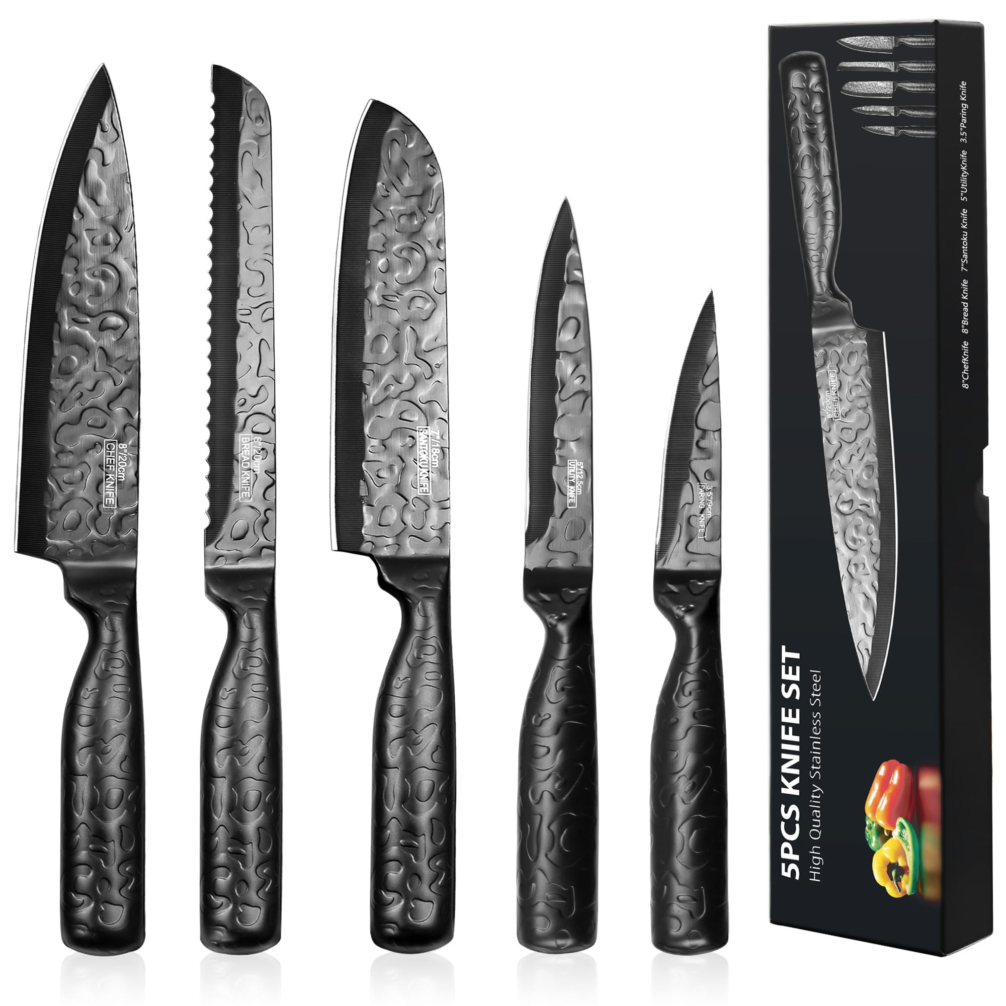 HUIKAILI 5-Piece Chef's Knife Set | High Carbon Stainless Steel - Black