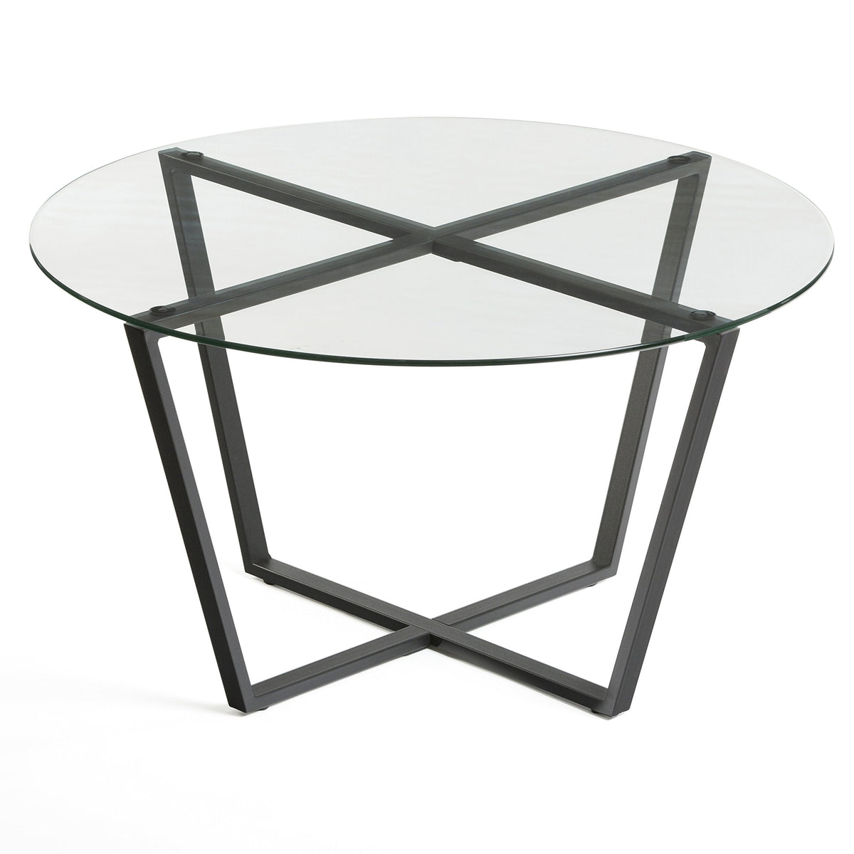 Mango Steam Round Metro Glass Coffee Table/Side Table/for Living Room & Dining Room - Clear Top/Black Base - image 1