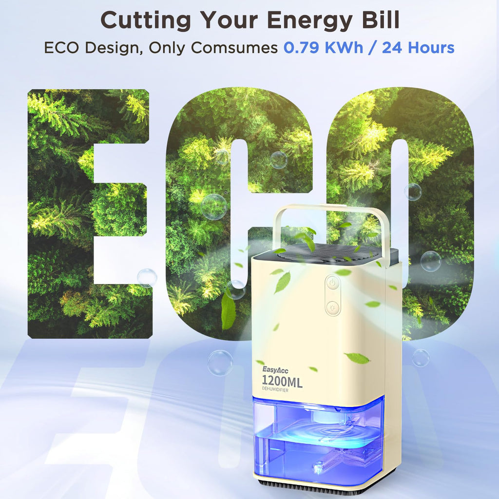 EasyAcc 1200ml Portable Mini Dehumidifier | Ultra Quiet & Auto Shut Off