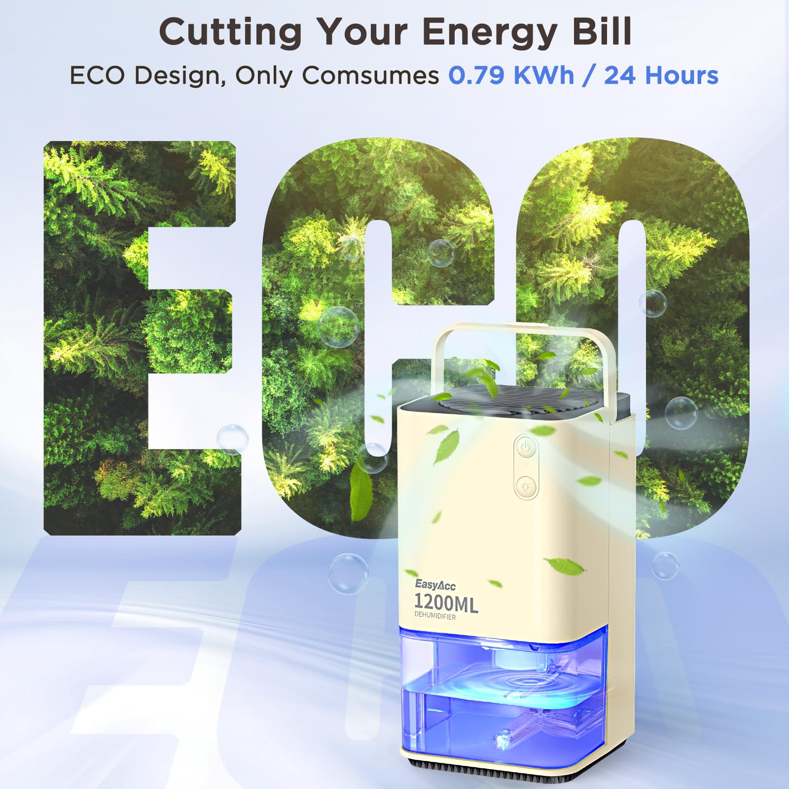 EasyAcc 1200ml Portable Mini Dehumidifier | Ultra Quiet & Auto Shut Off