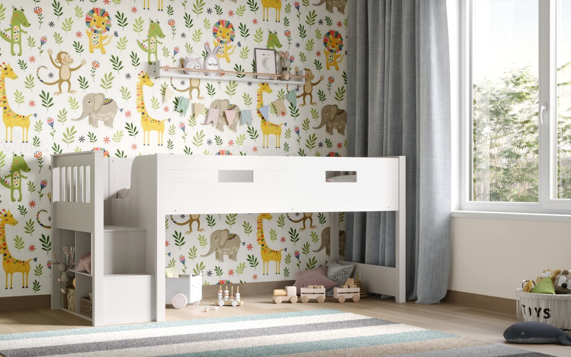 Flair Charlie Mid Sleeper Cabin Bed – White Wooden Staircase Bed