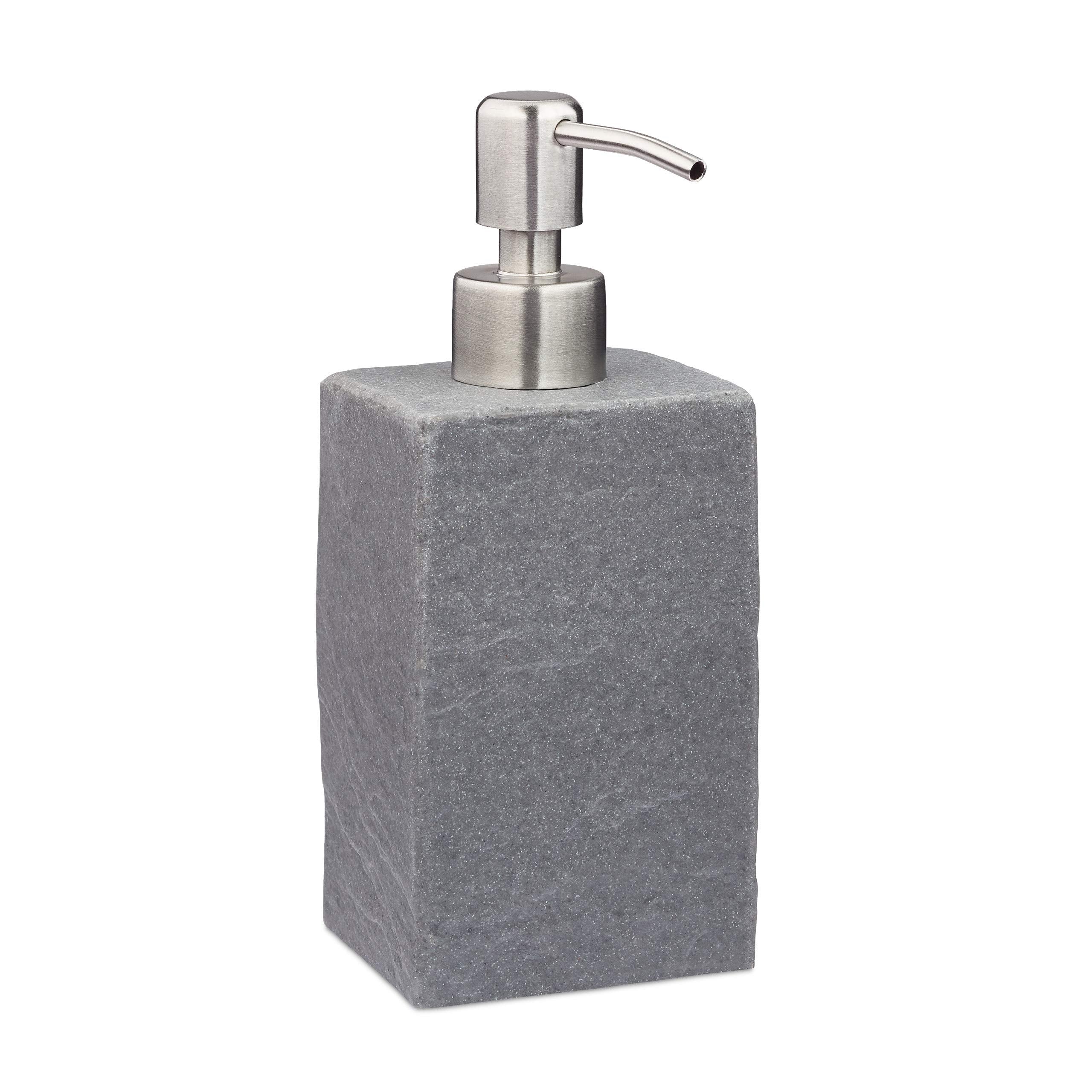 Relaxdays 200ml Soap Dispenser – Stone Effect Polyresin & Stainless Steel