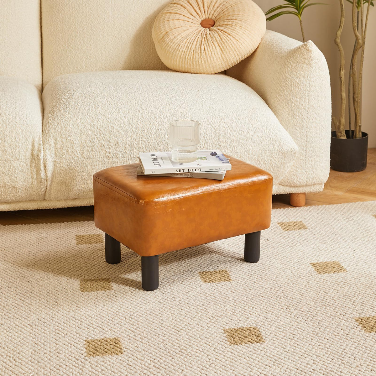 IBUYKE 16.54" Small Footstool PU Leather Ottoman Footrest Modern Home Living Room Bedroom Rectangular Stool, with Padded Seat Pine Wood Legs - image 4