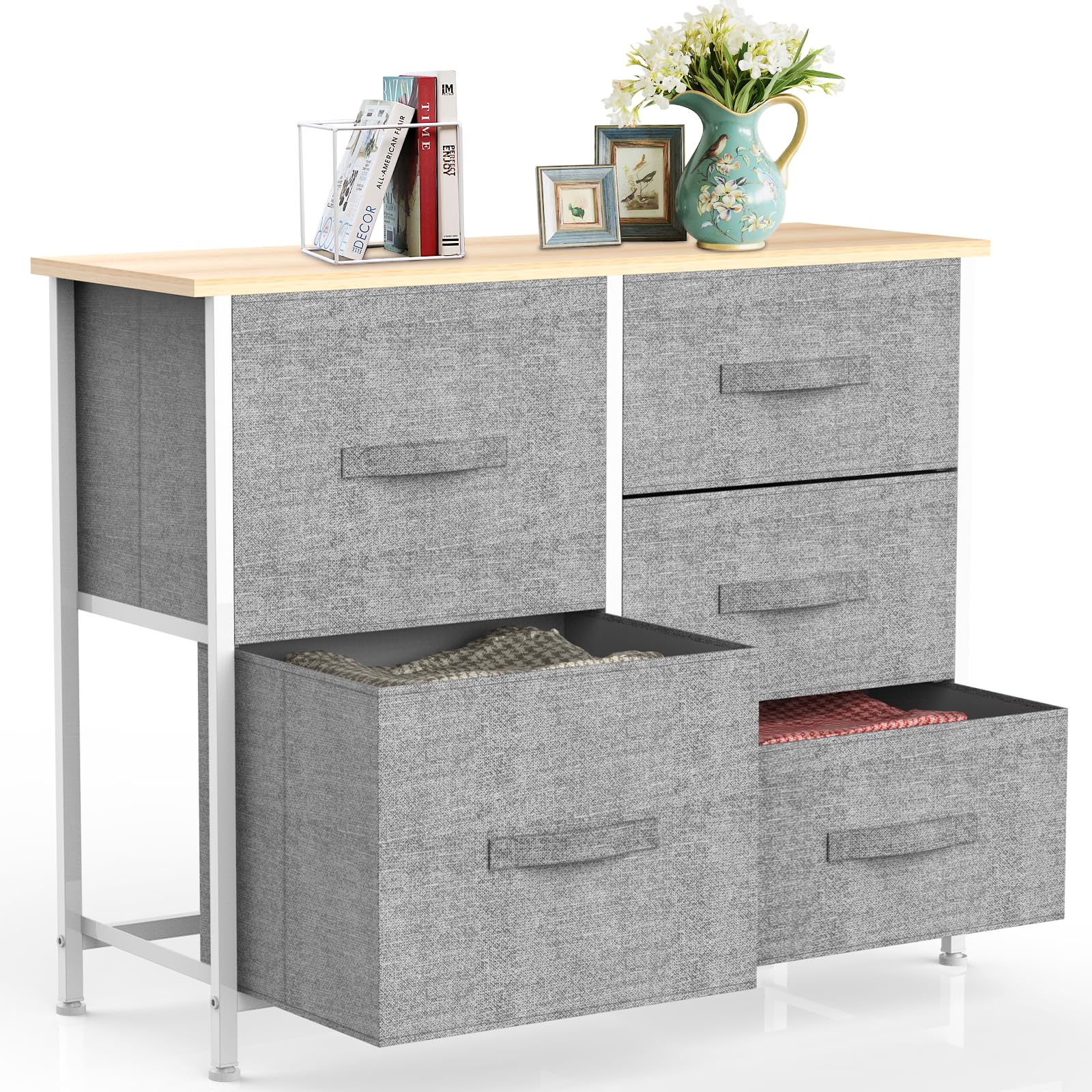 IMURZ Fabric Chest of Drawers | 5-Drawer Storage Unit with Steel Frame