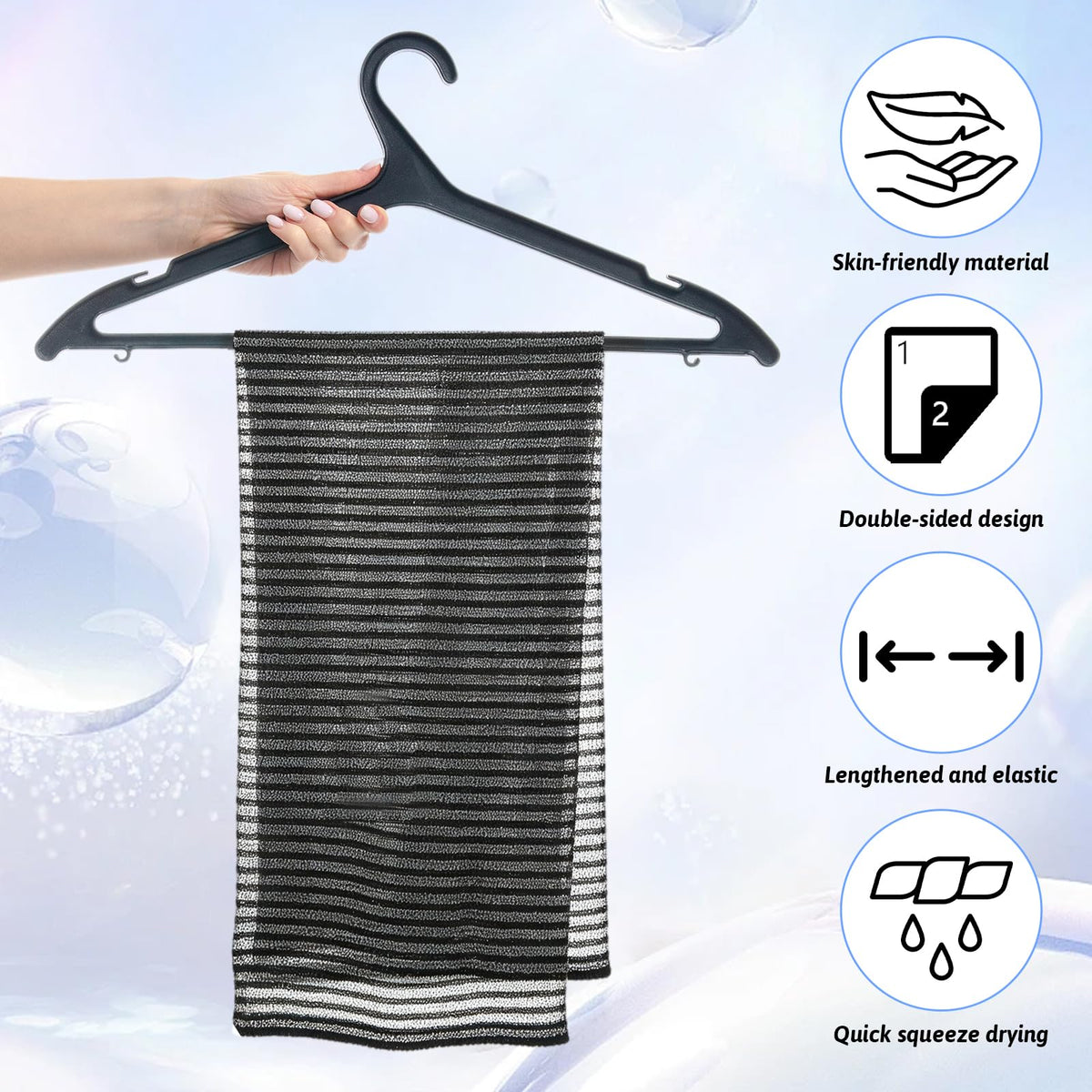 Japanese Exfoliating Shower Towel 4-Pack - Strong Exfoliation Back Scrubber for Dead Skin, Antibacterial Nylon Mesh Washcloth - image 4
