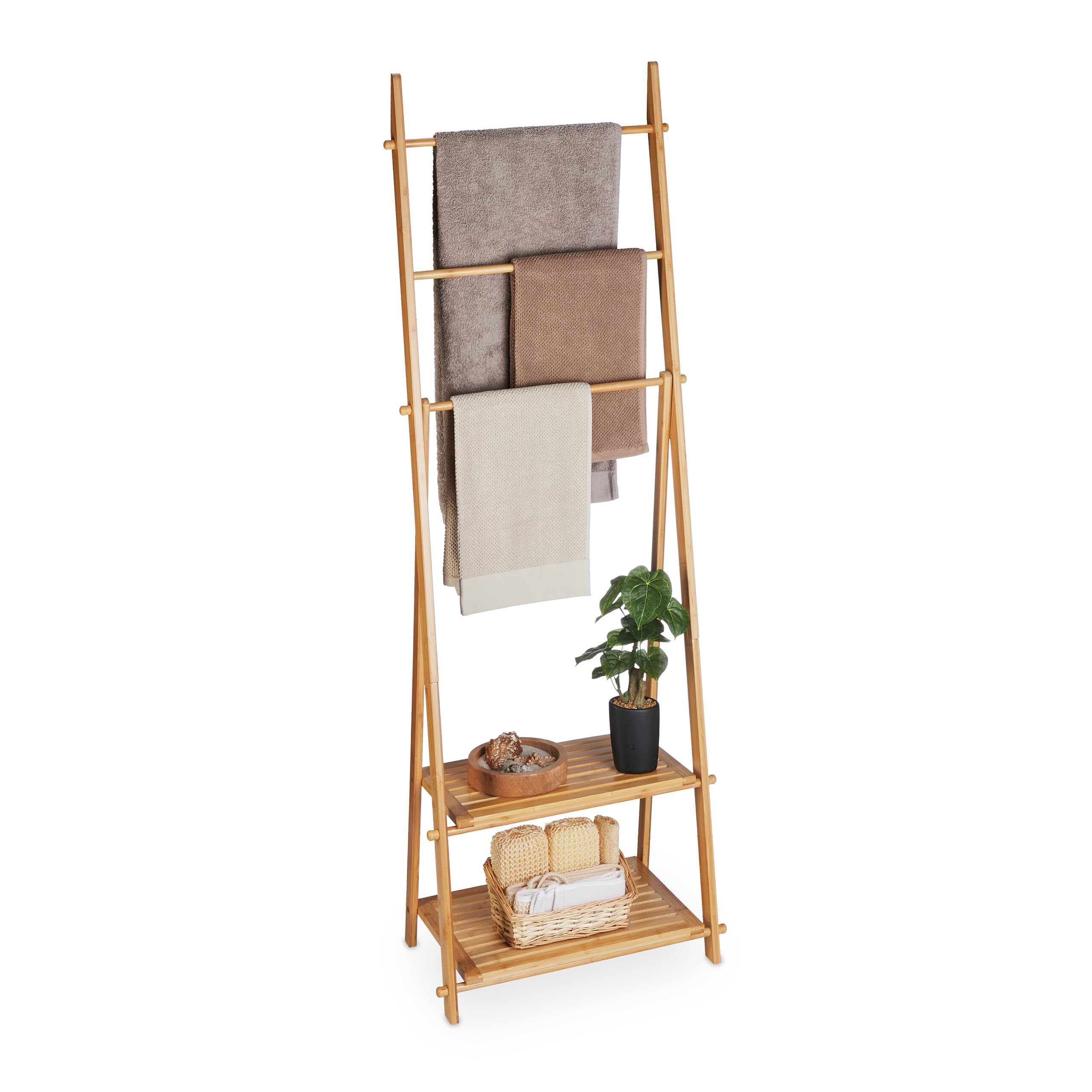 Relaxdays Bamboo Towel Stand – Freestanding Bathroom Rack with 2 Shelves
