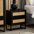 Julian Bowen Padstow 2 Drawer Bedside Table – Black Rattan & Wood