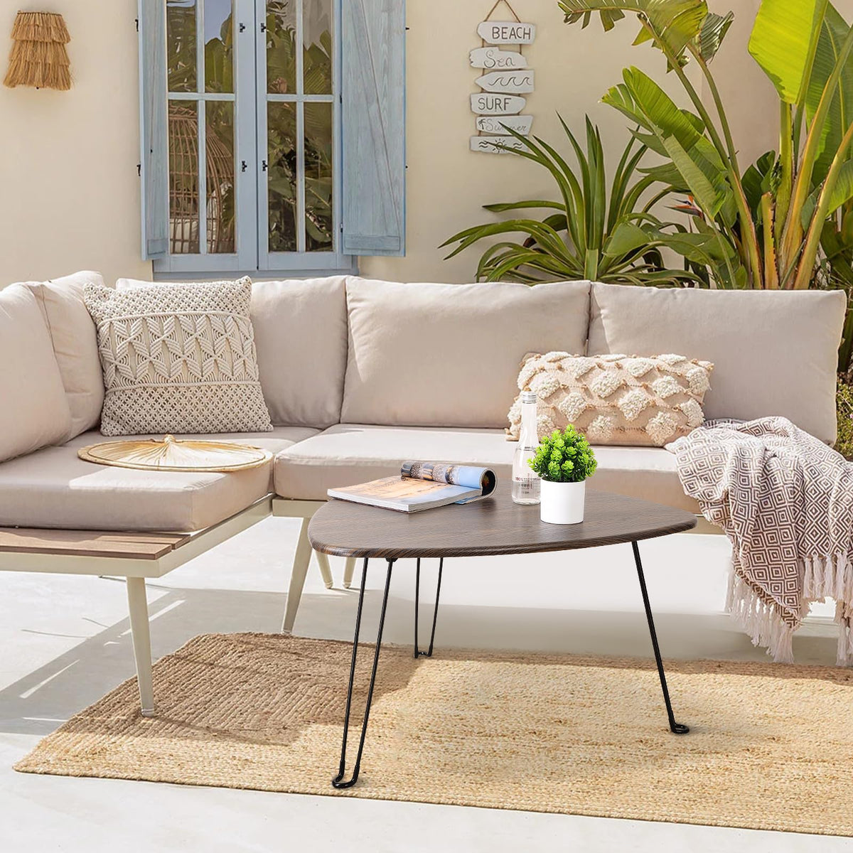 FEUFOAM Folding Coffee Tables for Small Spaces Foldable Industrial Sofa Center Table Triangle Design Wood Framed Coffee Table Mid Century Rustic - image 4