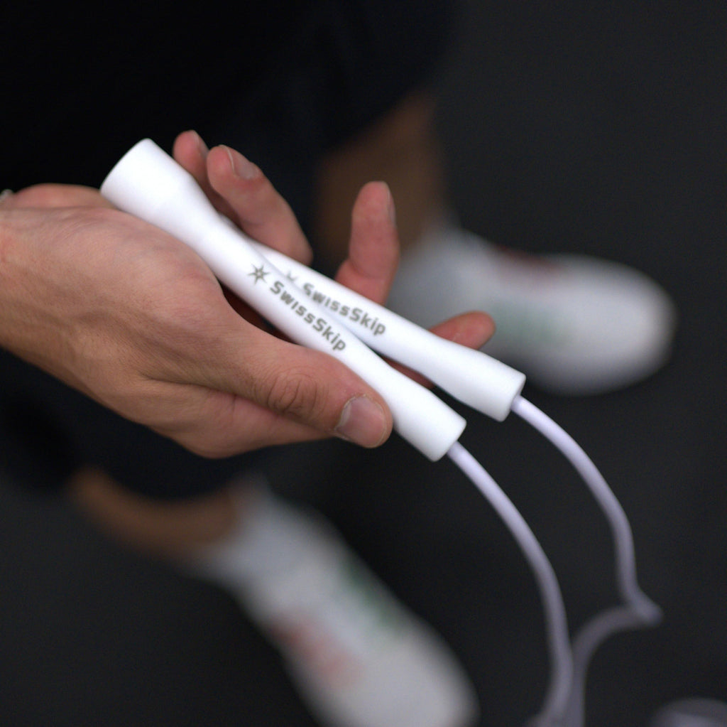 SwissSkip Speed Jump Rope – 5mm PVC Adjustable Fitness Rope, White