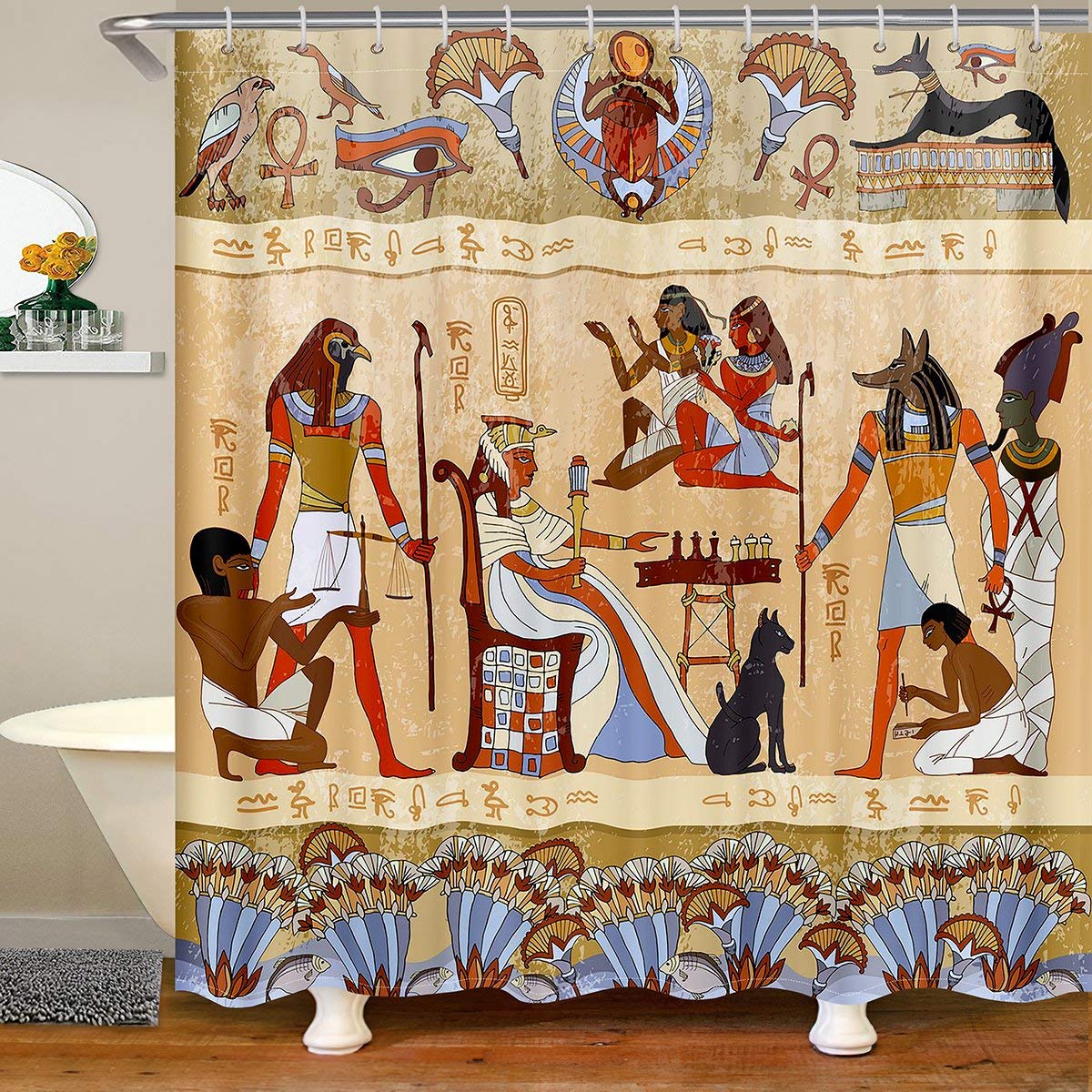 Loussiesd Ancient Egypt Shower Curtain | Waterproof Polyester Fabric Decor