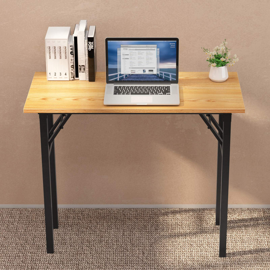 sogesfurniture Folding Table Office Study Writing Desk Workstation Dining Table, No Install Needed, 80x40x75cm, Teak&Black BHEU-LP-AC5YB-8040 - image 2