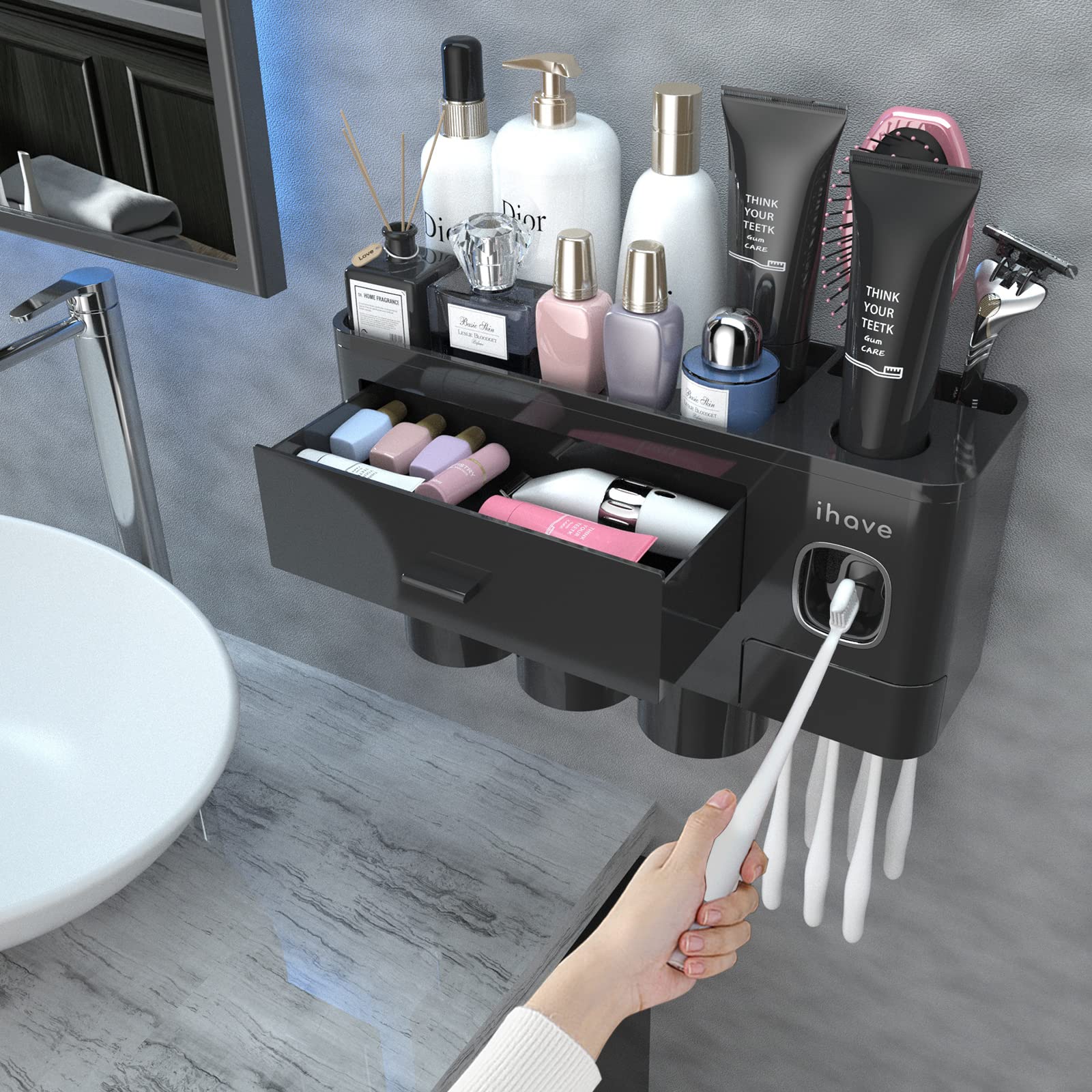 iHave Wall Mounted Toothbrush Holder with Automatic Toothpaste Dispenser