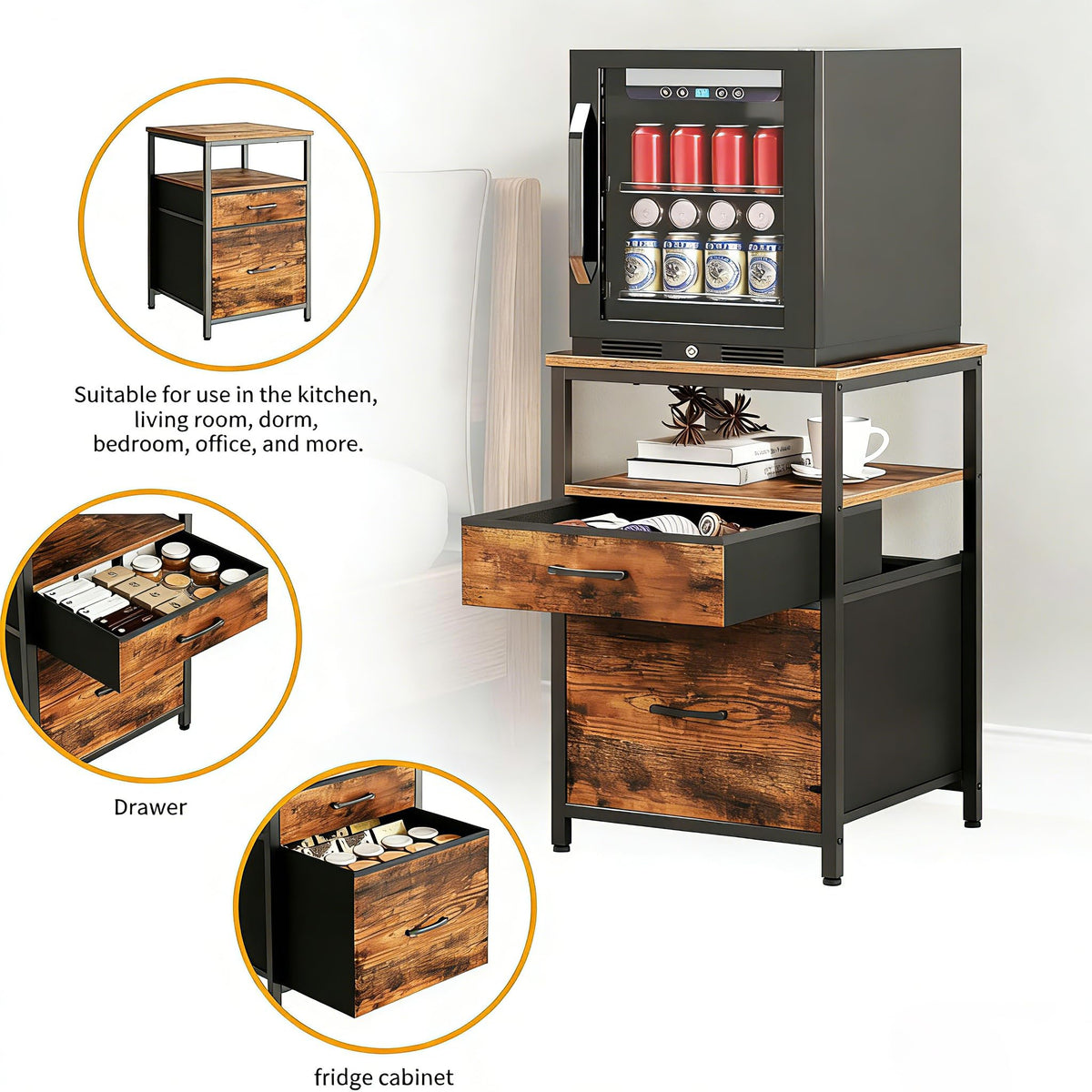 Herture Mini Fridge Stand, Small Refrigerator Stand with 3 Storage - image 3